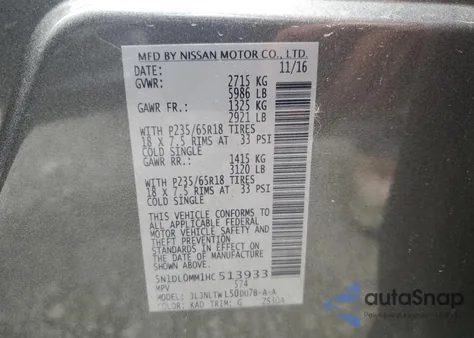 2017 Infiniti Qx60 from USA, damaged, VIN 5N1DL0MM1HC513933